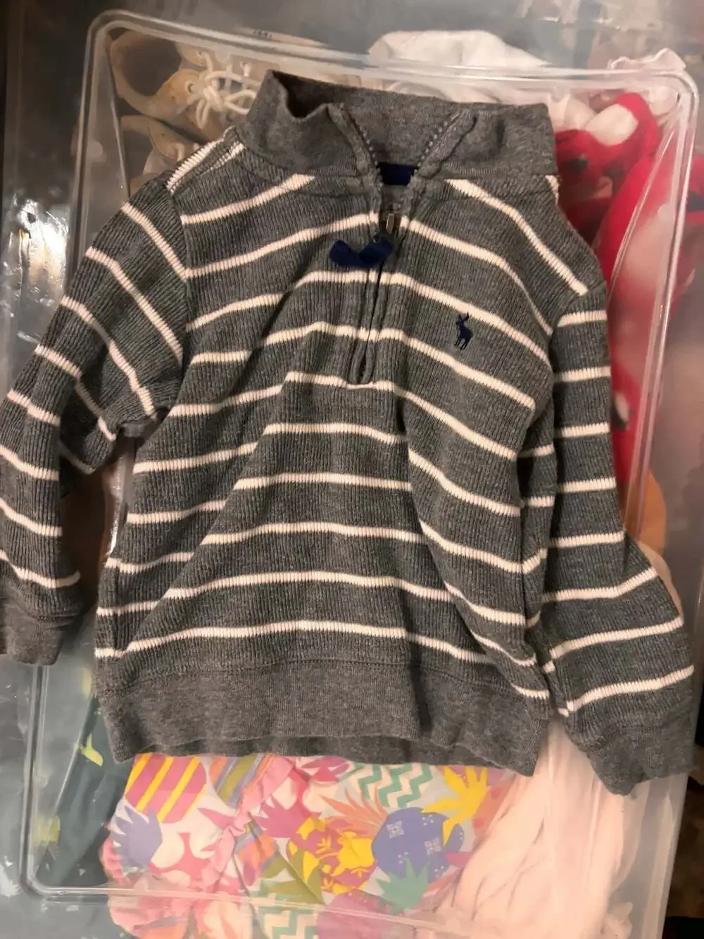 Carter's Baby Boy Gray and White Striped Quarter-Zip Hoodie